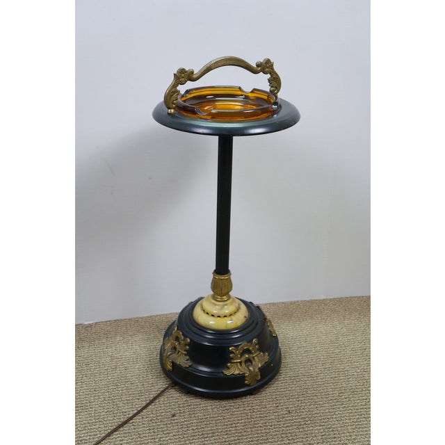 1930s Vintage Art Deco Illuminated Smoking Stand Amber Glass Floor Ashtray Smoke Stand For Sale - Image 5 of 18