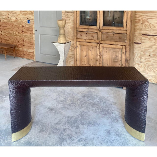 Wood Harrison Van Horn "Belly" Console Table in Lacquered Raffia For Sale - Image 7 of 18