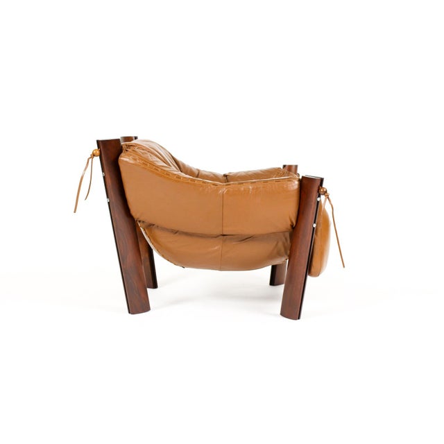 Brown Mid Century Brazilian Modernist Lounge Chair + Ottoman — Percival Lafer — Model Mp-211 — Brown Leather + Rosewood For Sale - Image 8 of 17