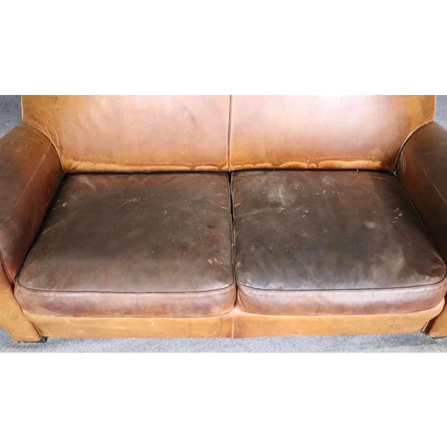 Art Deco Late 20th Century Deco Style Leather Loveseat For Sale - Image 3 of 7
