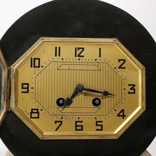 Metal Art Deco Emoy Mantelpiece Clock With Seated Flapper in the Manner of Chiparus For Sale - Image 7 of 17