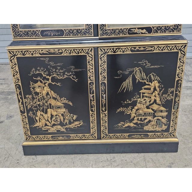 Chinoiserie Late 20th Century Drexel Heritage Black Lacquer Et Cetera Chinoiserie China Cabinet Bookcase For Sale - Image 3 of 15