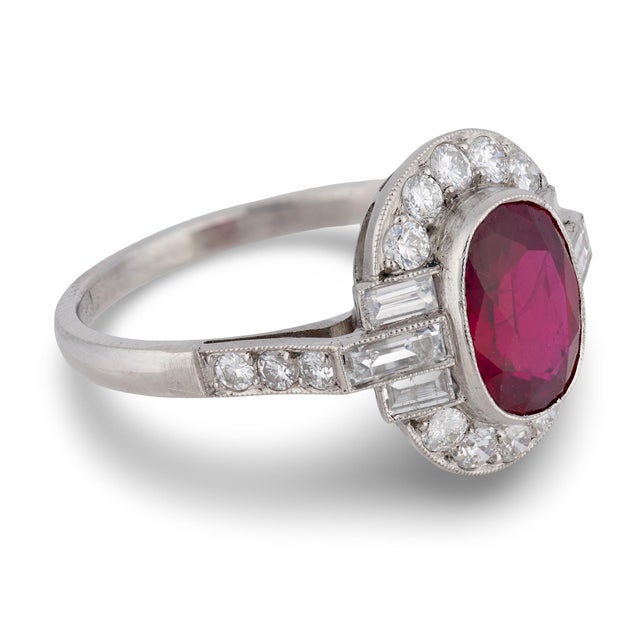 Mid 20th Century Gia 1.95 Carat Oval Cut Ruby Diamond Platinum Ring, Size 6.25 For Sale - Image 4 of 7