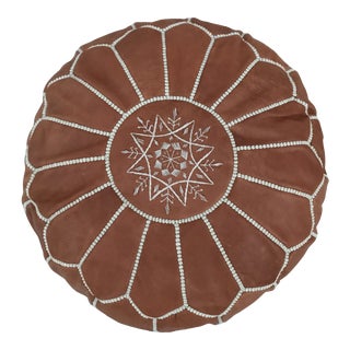 Brown Sienna Moroccan Leather Pouf Cover For Sale