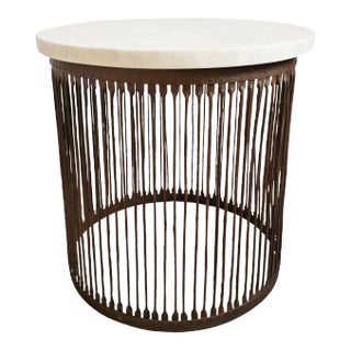 Vintage White Marble & Iron Stripe Base Entry Table For Sale