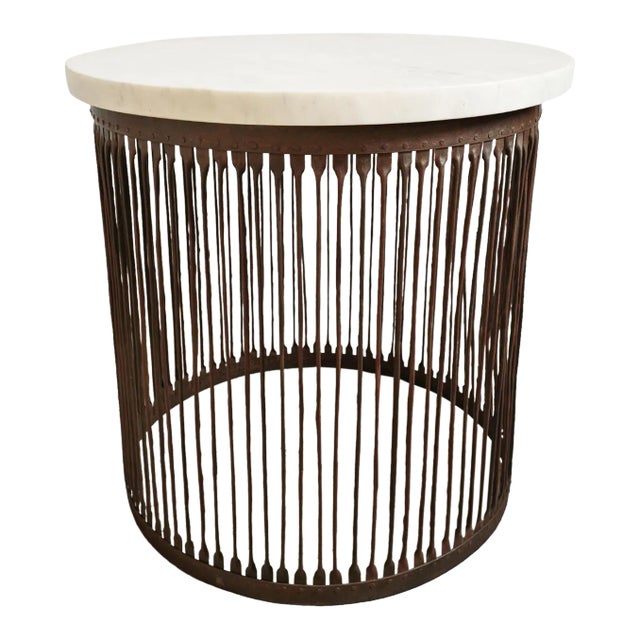 White Marble & Iron Stripe Base Entry Table For Sale