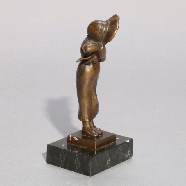 Antique 1910 Figural Bronze Portrait Sculpture of Young Girl For Sale - Image 4 of 8