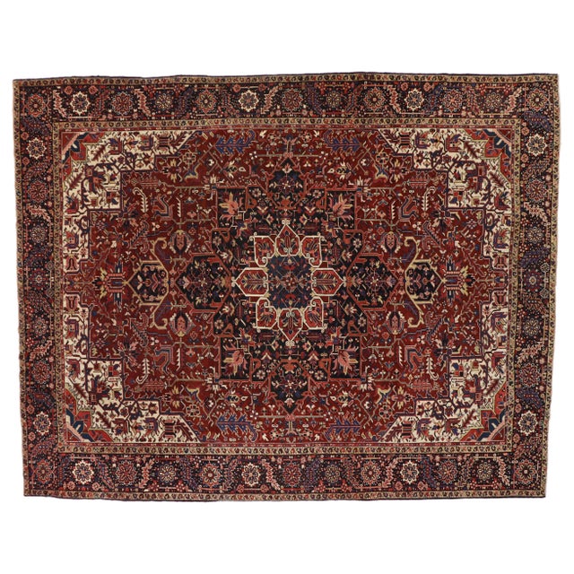 Antique Persian Heriz Rug - 11'04 x 14'05 For Sale - Image 4 of 5