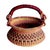 Offered is a handwoven Bolga basket crafted in Ghana from durable elephant grass that features a leather-wrapped handle....