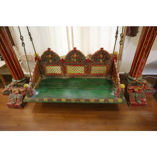 Monumental Hand Carved Indian Polychrome Jhula (Swing) For Sale - Image 9 of 14