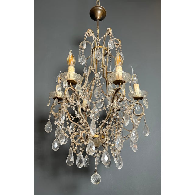 1970s Italian pearl and crystal chandelier For Sale - Image 4 of 12