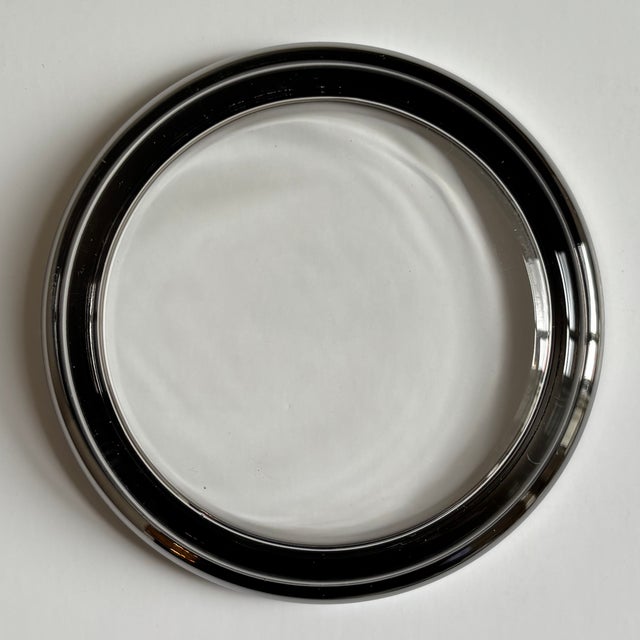 Mid 20th Century Vintage Dorothy Thorpe-Style Clear Glass Coasters With Silver-Toned Metal Rims – Set of Five For Sale - Image 5 of 13
