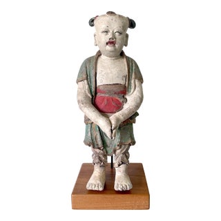 Rare Early Korean Buddhist Boy Attendant Figure Dongja Joseon Dyasty For Sale
