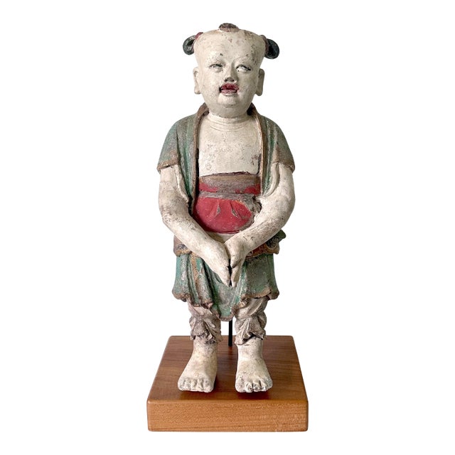 Rare Early Korean Buddhist Boy Attendant Figure Dongja Joseon Dyasty For Sale