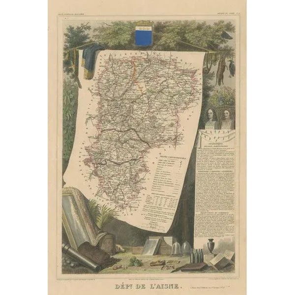 Antique Map of the Department of Laisne For Sale - Image 3 of 6