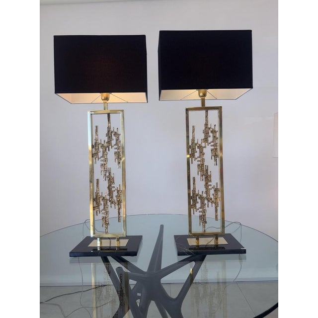 Mid-Century Modern Brass and Marble Table Lamps, 1980s, Set of 2 For Sale - Image 3 of 12