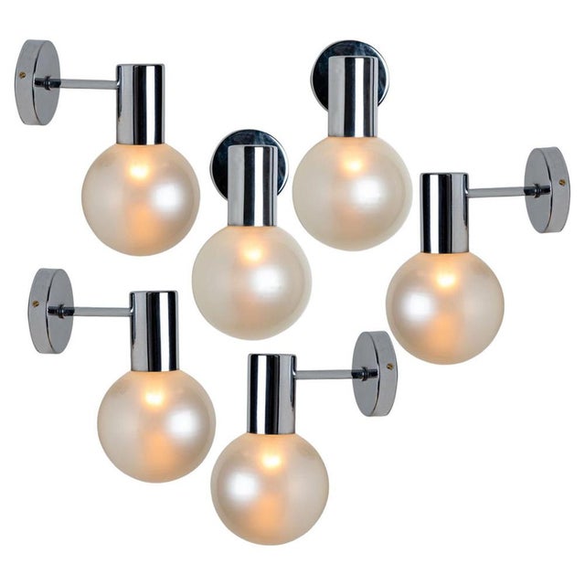 Opal Glass and Chrome Wall Light attributed to Glashütte Limburg, 1970s For Sale - Image 15 of 15