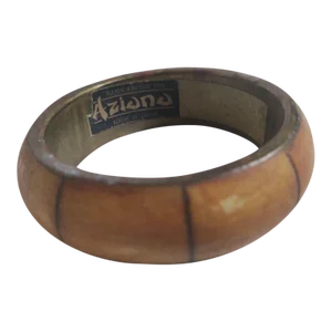 Vintage Aziono Wide Brass & Horn Bangle Bracelet