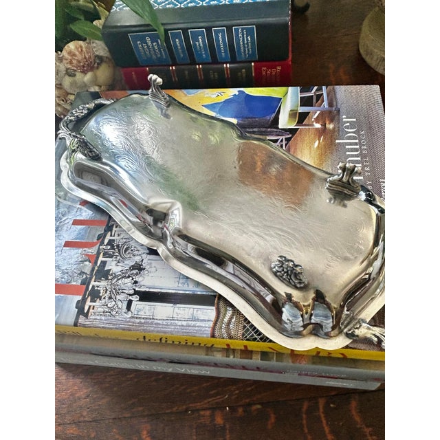 Vintage English Silver Mfg. Co. Silver Plate Victorian Revival Footed Bread or Tea Tray For Sale - Image 9 of 10