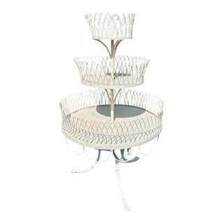 Late 19th Century Victorian White Wrought Iron 3 Tiered Plant Stand For Sale
