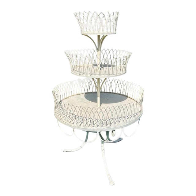Late 19th Century Victorian White Wrought Iron 3 Tiered Plant Stand For Sale