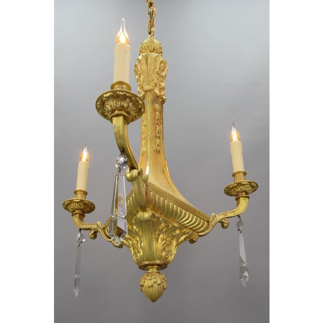 Gold French Louis XVI Style Bronze 3-Light Chandelier, Early 20th Century For Sale - Image 8 of 18