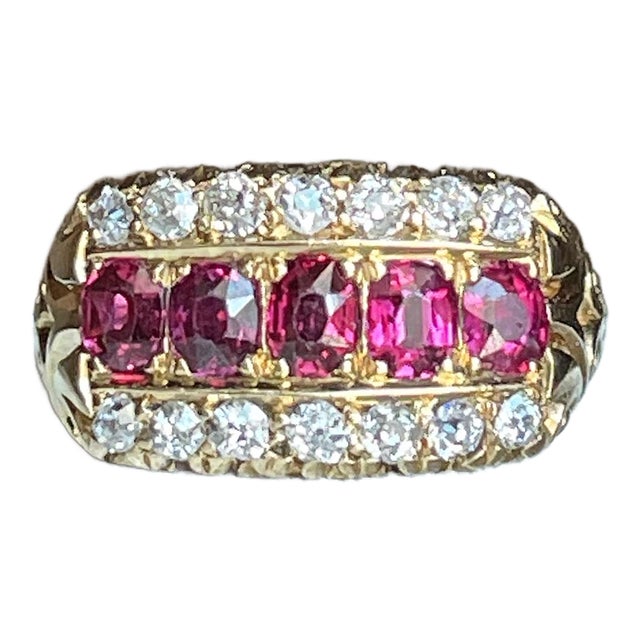Early 20th Century Edwardian Ruby and Diamond Ring in 18k Gold Size 7.5 For Sale