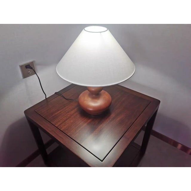 Walnut Wood Minimalist Fabric Table Lamp For Sale - Image 6 of 8