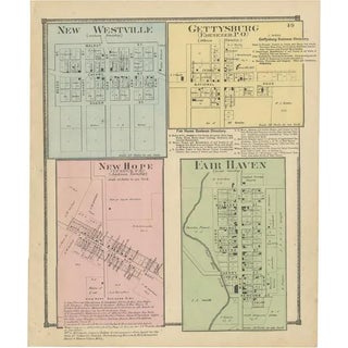 Antique Map of New Westville, Gettysburg, New Hope & Fair Haven, 1871 For Sale