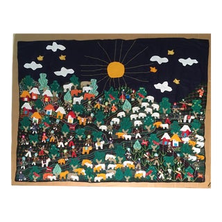 Vintage Argentine Arpillera Textile Depicting Country Life For Sale