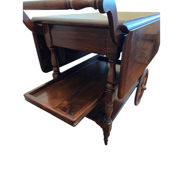 Wood 1970s Ethan Allen Old Tavern Pine T Cart Bar Server Liquor Drop Leaf For Sale - Image 7 of 18