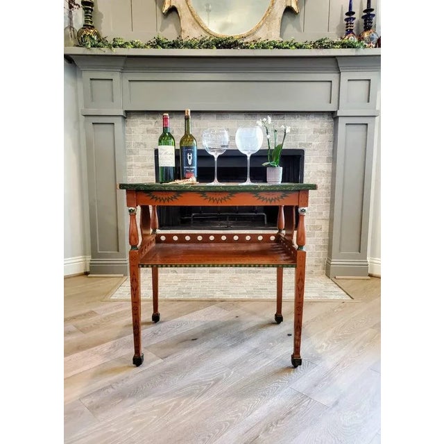 Rustic Russian Folk Art Painted Serving Cart For Sale - Image 3 of 11