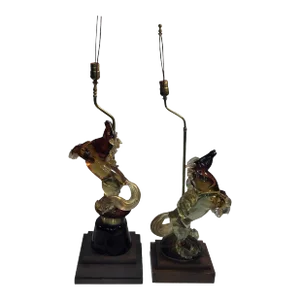 Pair of 1950s Barbini Stallion Murano Lamps