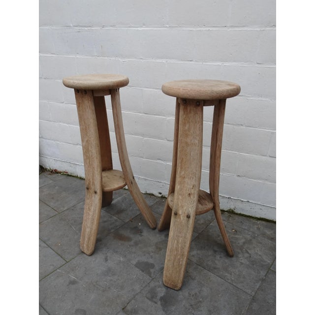 Beige Brutalist Oak Stools, 1970s, Set of 2 For Sale - Image 8 of 12