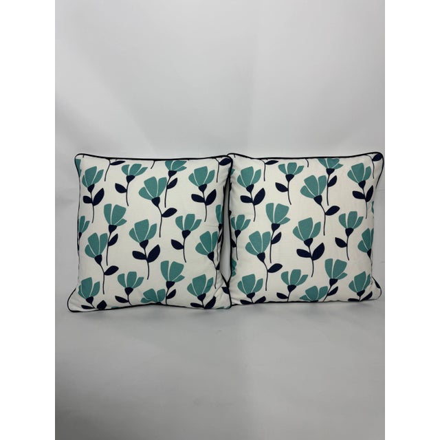 Mid-Century Modern Belle Maison Penny in Aqua Pillows - Pair For Sale - Image 3 of 12