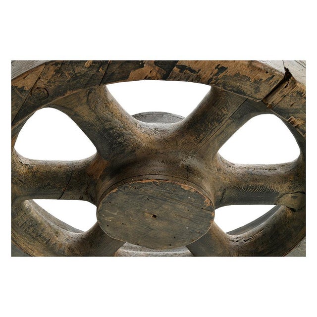 Wooden Wheel on Iron Base For Sale - Image 3 of 4