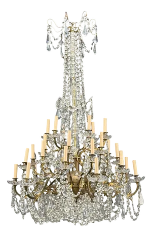 Louis XVI Style, Bronze, Crystal, Thirty-Light Chandelier, France, 19th/20th C.