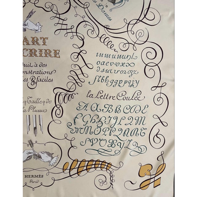 Black HERMES the ART of WRITING silk scarf by Maurice Tranchant 2005 For Sale - Image 8 of 9