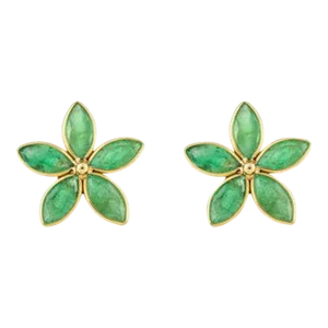 Marquise Cut Emerald Flower Stud Earrings - a Pair