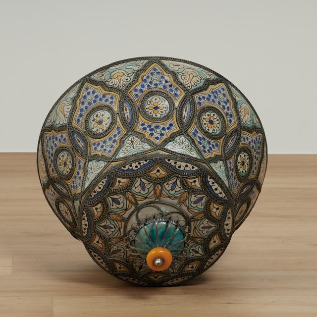 Pair of Vintage Moroccan Terra Cotta and Metal Lidded Urns For Sale - Image 16 of 16