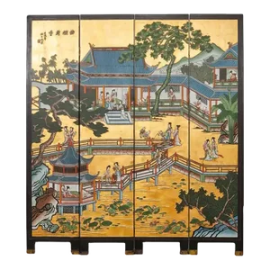 Chinese Export Four Panel Gilt Lacquered Coromandel Screen