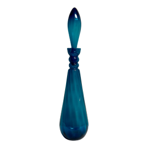 Mid-Century Tall Azure Blue Glass Bar Decanter