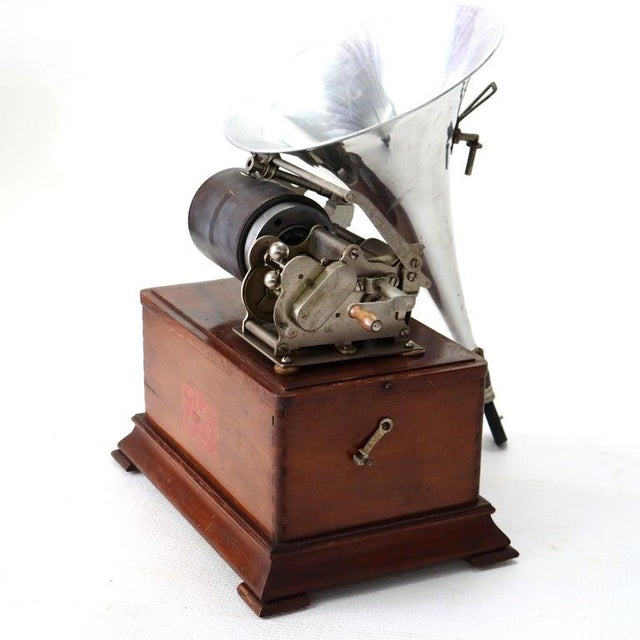 French Antique French Pathé Frères Cylinder Phonograph With Aluminum Horn C1900 For Sale - Image 3 of 11