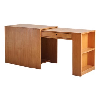 Danish Oak Pull-Out Desk on Wheels, 1970s For Sale