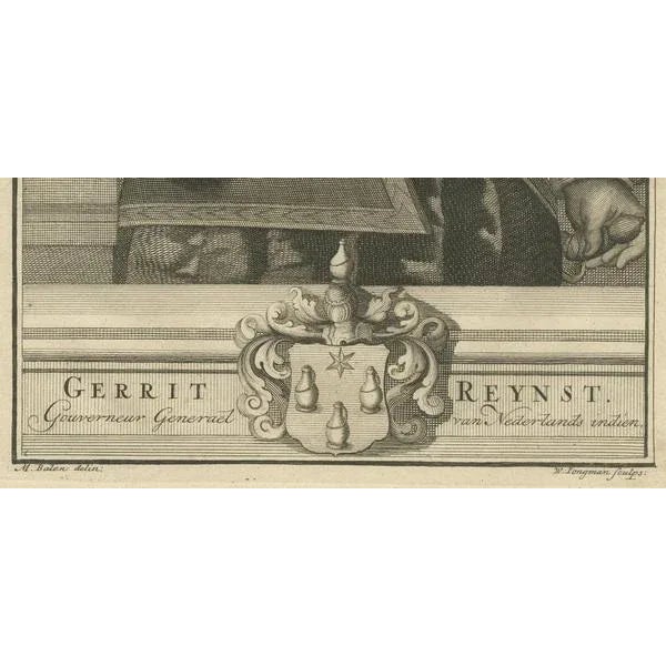 Valentijn, VOC Governor Gerrit Reynst: A Dutch Master of Colonial Trade, 1724, Engraving For Sale - Image 3 of 6