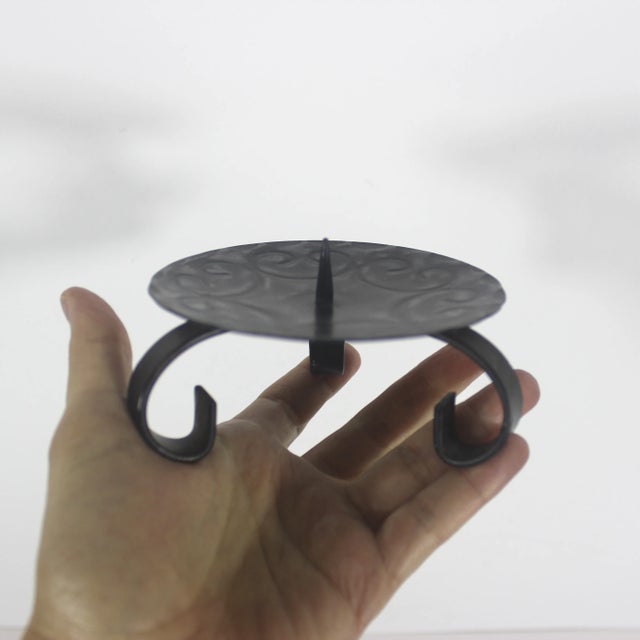 Mid Century Modern West Germany Black Metal Iron Vintage Pillar Candleholder For Sale - Image 4 of 5