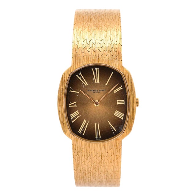 1960s Audemars Piguet 28mm 18k Gold Brown Fumé Sunburst Mesh Bracelet Watch For Sale