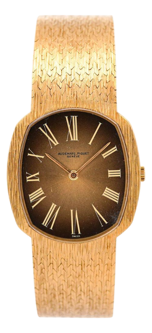 1960s Audemars Piguet 28mm 18k Gold Brown Fumé Sunburst Mesh Bracelet Watch