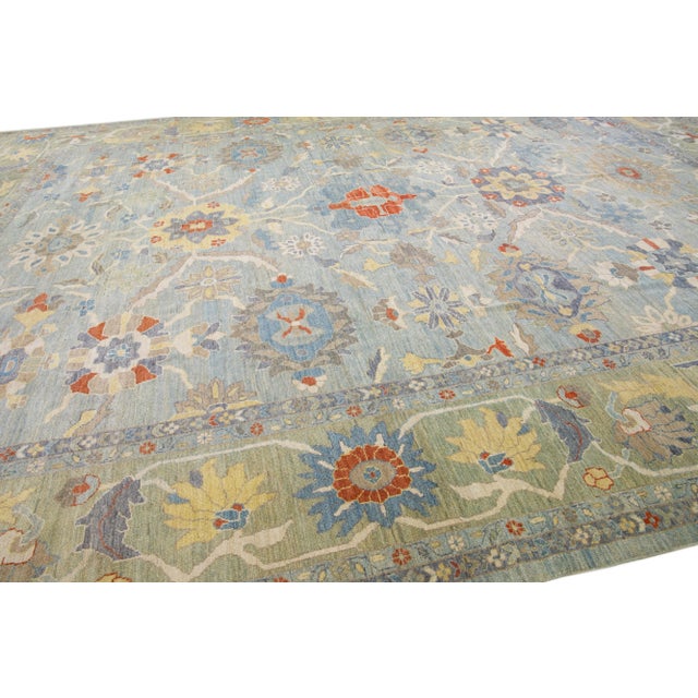 Blue Modern Sultanabad Blue Handmade Floral Wool Rug For Sale - Image 8 of 11