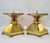 A striking pair of large, heavy brass candlesticks in the Brutalist style, originating from Europe and dating from around...
